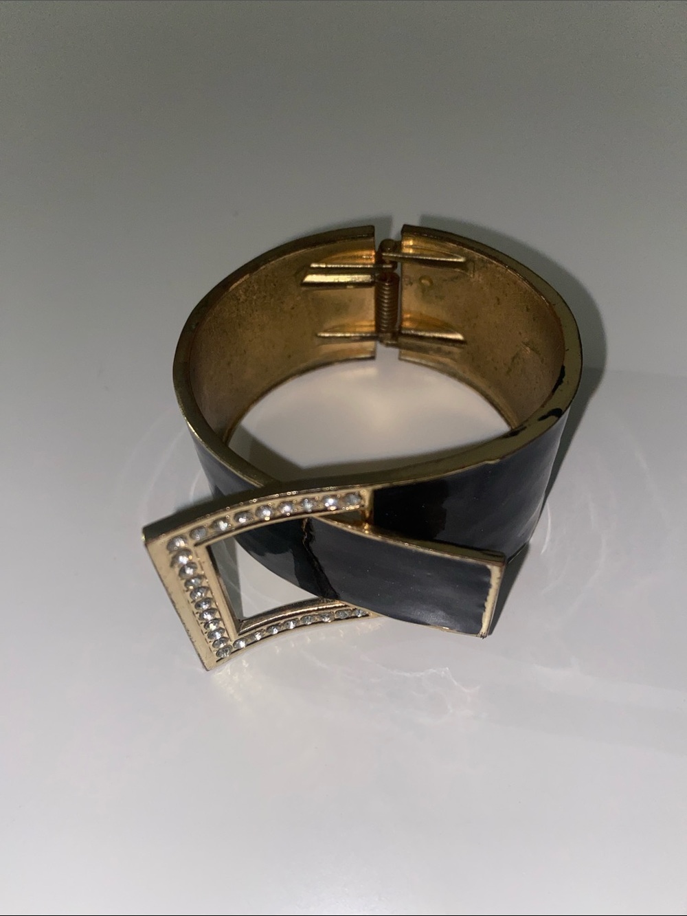 Vintage Gold-Tone Black Enamel Buckle Bracelet